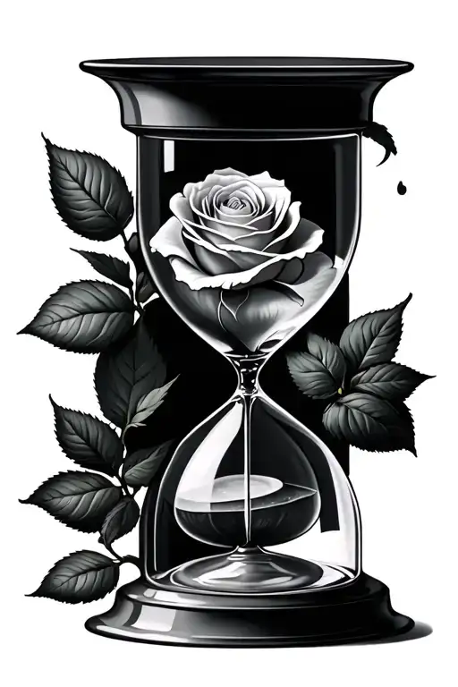Hour Glass With Rose Coming Out Of The Top