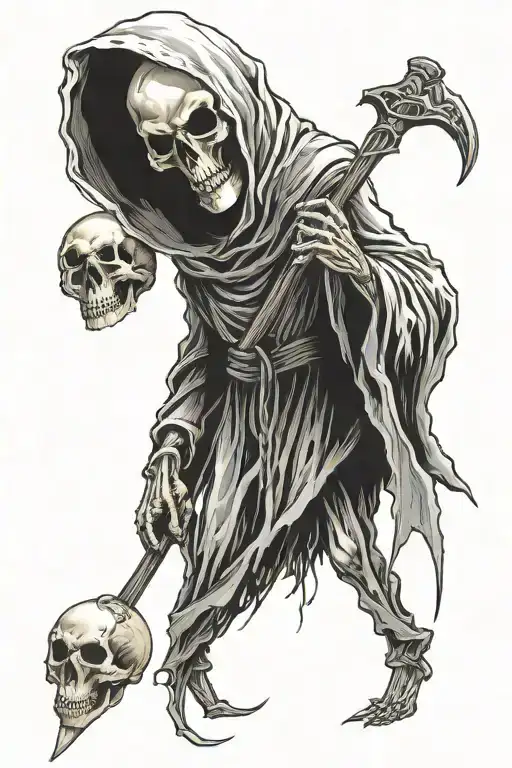 Grim Reaper Holding A Skull