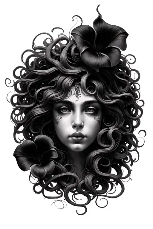 Beautiful Medusa Face With Black Callalillies