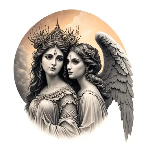 Devi And Angel Together Representing