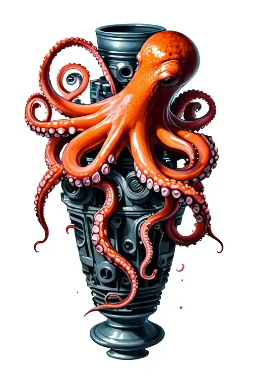Octopus Emerging On Engine Block Used As Vase