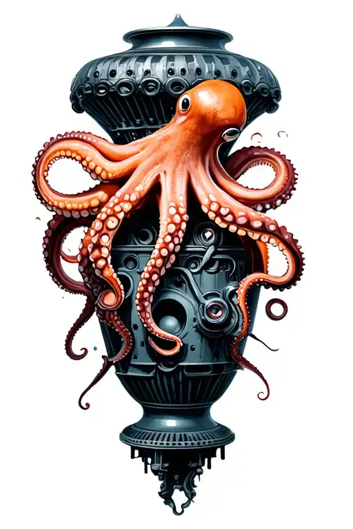 Octopus Emerging On Engine Block Used As Vase