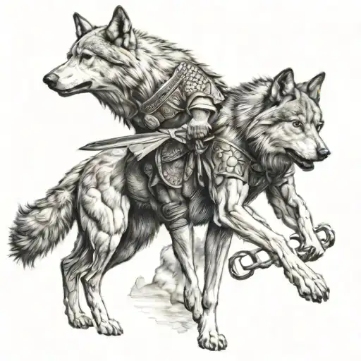 Warrior And Wolf Looking Forward