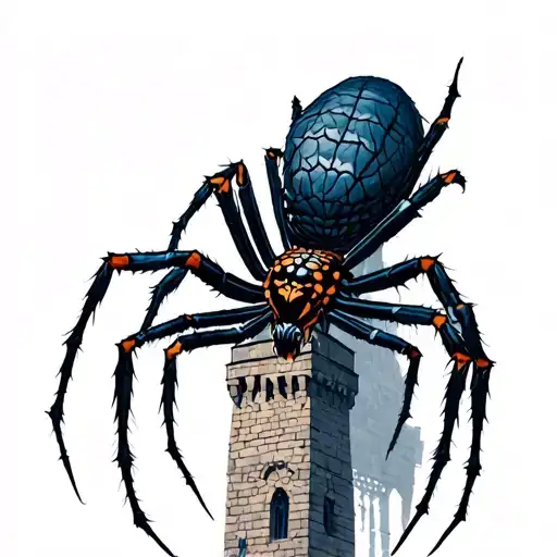 Spider Climbing A Castle Tower