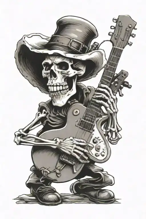 Bearded Skeleton Playing Electric Guitar With Vintage Microphone