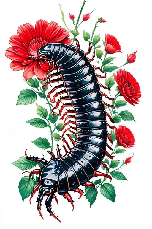 Tokyo Ghoul Centipede Crawling In Red Flower
