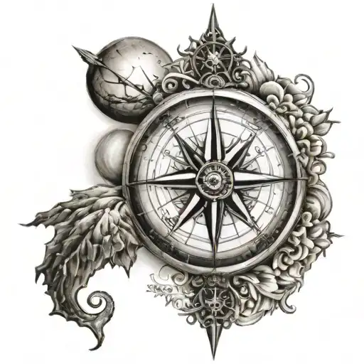Compass Rose Of Sea Mountain With Sun