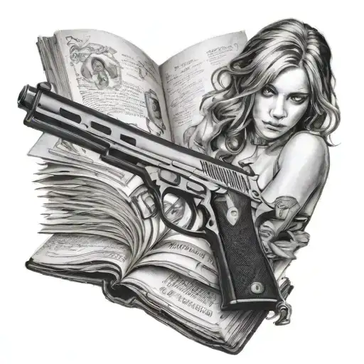 Sexy Girl With Gun Intertwined Within A Book
