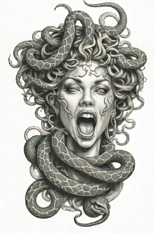 Medusa Head With Snake Covering Her Mouth Open
