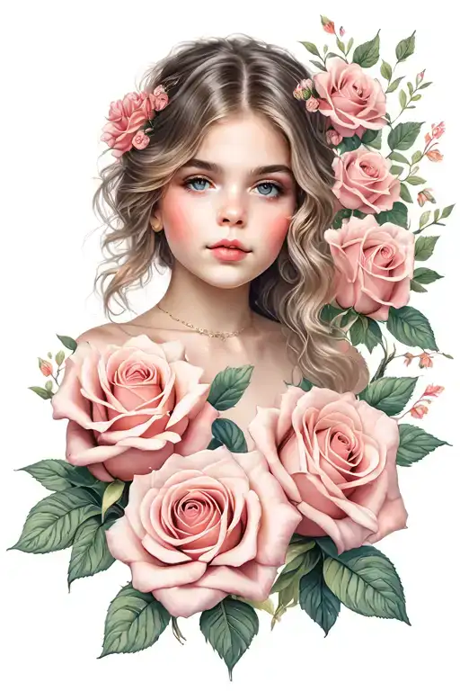 Girl With Roses Blooming