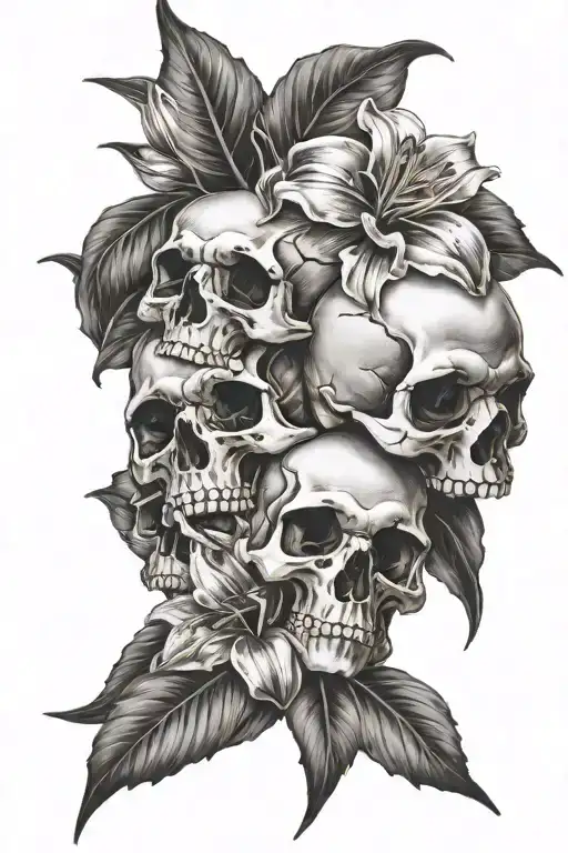 Skulls Leaning And Lilly Flower
