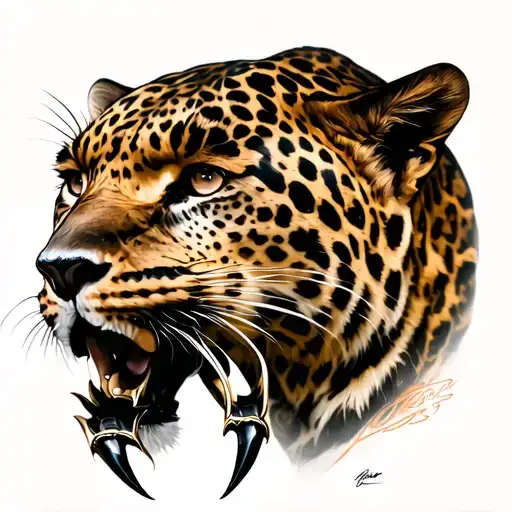 Leopardo With Claws On The Back To Cover Another Small