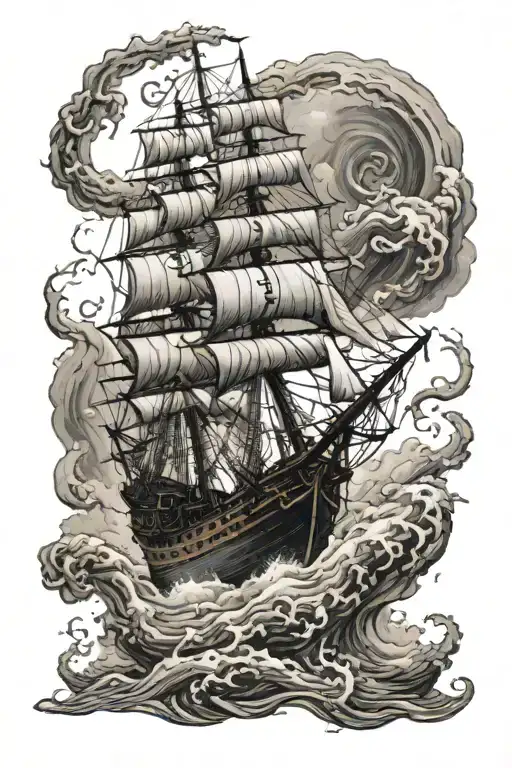 Kracken Attacking A Ship In A Storm While Being Struck By Lightening