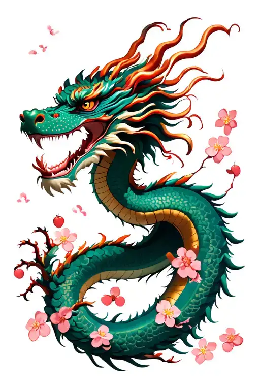 Japanese Dragon With Cherry Blossoms