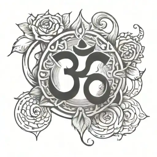 Om Symbol With Merging Rose