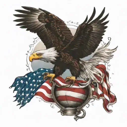 Eagle Flying With American Stars On A Ship Sailing