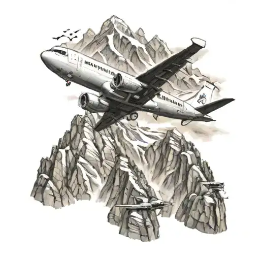 Modern Aircraft Flying Over A Mountain