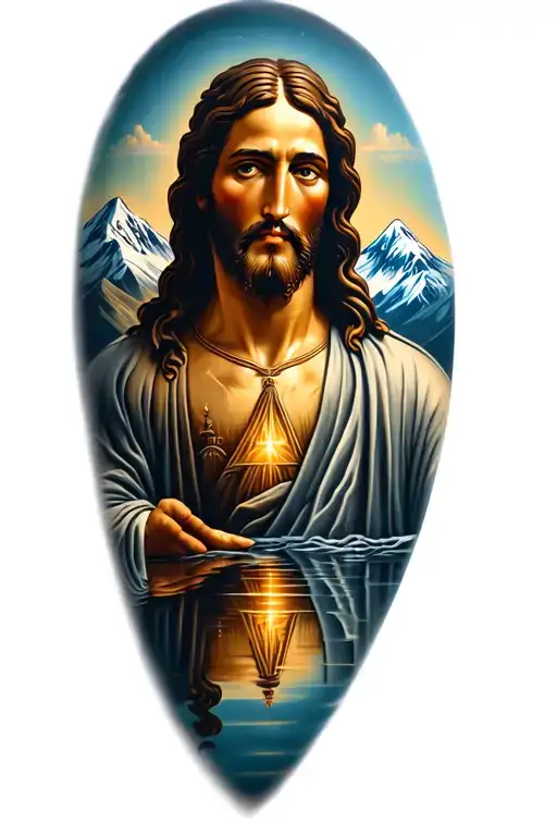 Jesus And Mountains Reflected Man