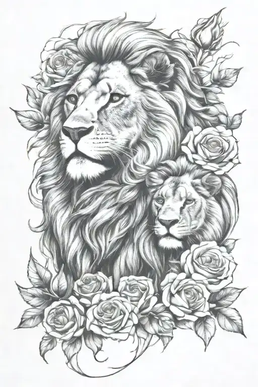 Father Son Lion With Roses
