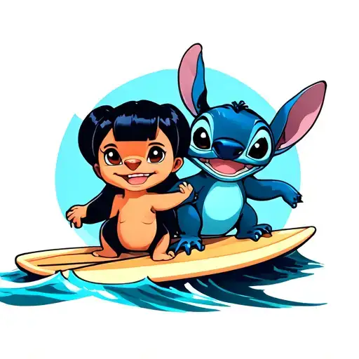 Lilo And Stitch On A Surfboard Silhouette