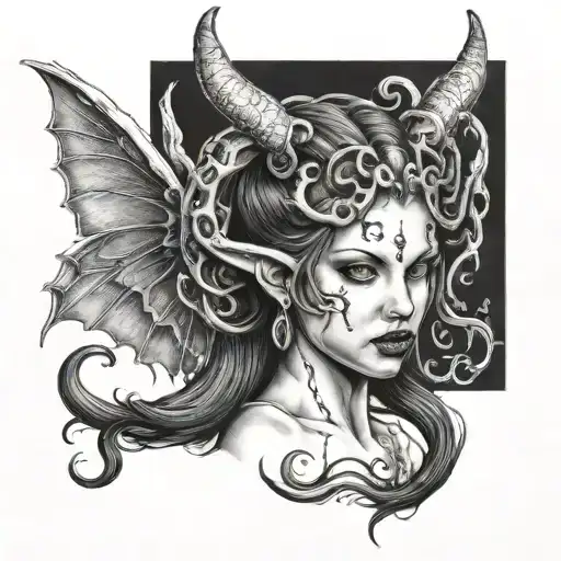 Succubus Womb Tattoo With Horns Wings