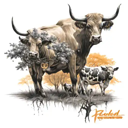 Make A Strong Big Orange Tree Wuth Cows Sorrounding Ir