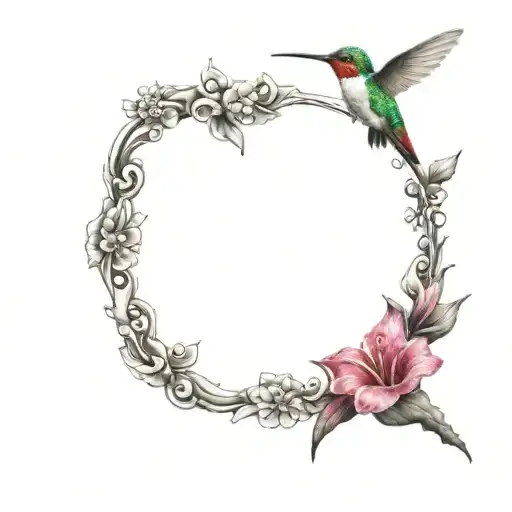 Flower With Ruby And Hummingbird Hovering
