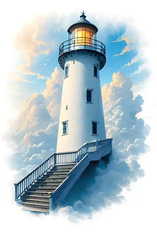 Lighthouse And Stairs Going Into Heaven
