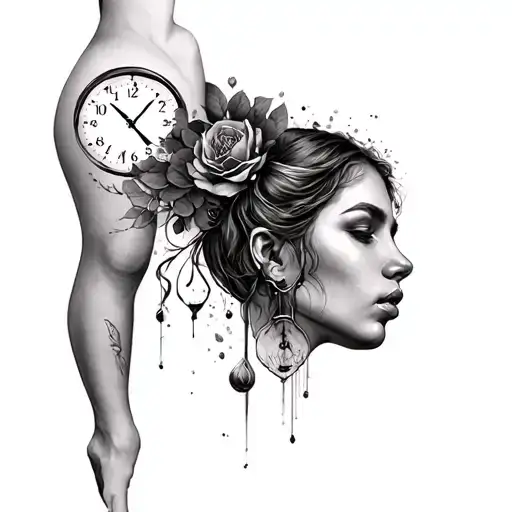 Time And Self Growth And A Female Face Into A Leg Scleve