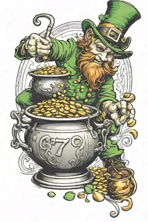 Leprechaun Holding A Pot Of Gold With 777 On The Pot