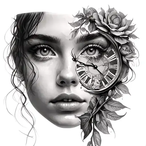 Female Face Showing Growth And Time Slipping Away