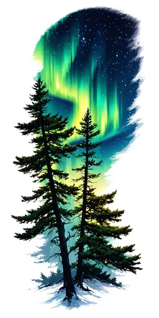 Aurora Borealis With Trees And Noise Silhouette
