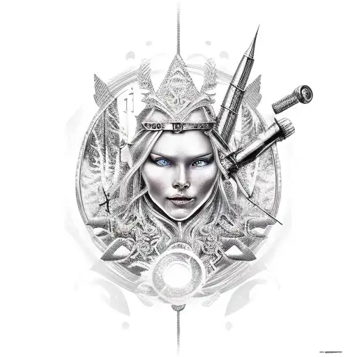 Nordic Goddess Of Hunting With Nordic Compass In Background