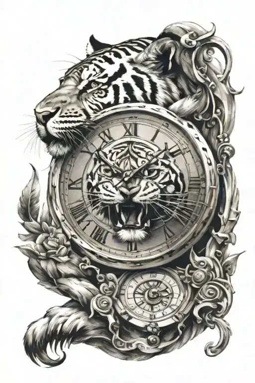 Roaring Tiger And Roman Clock With Handles