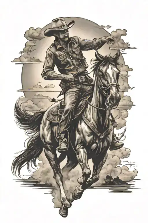 Cowboy Riding Sunset