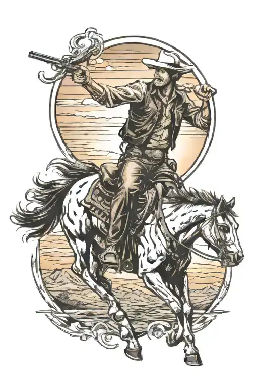 Relaxed Cowboy Riding Sunset Background