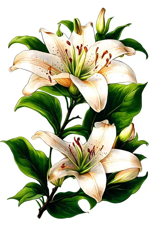 Let The Serpil Text Hide On The Leaves On The Branch Of The Lily Flower