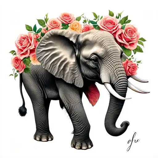 Elephant With Roses