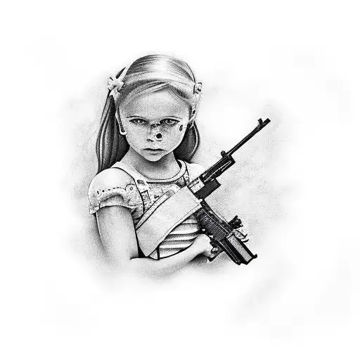 Little Girl With Gun And Flag Of Ukraine