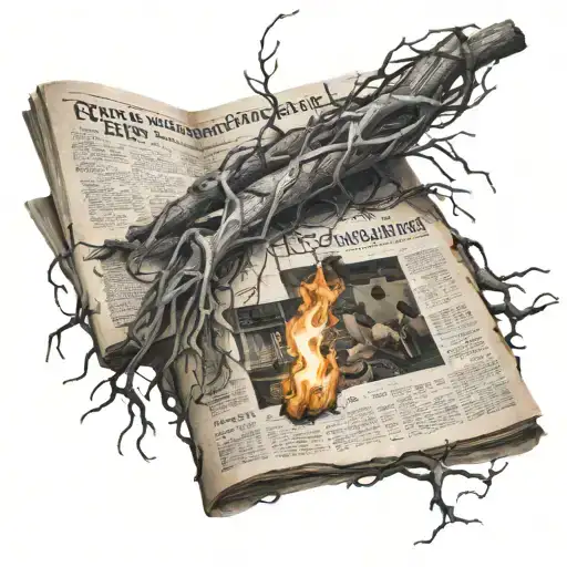 Newspaper On Fire With Roots Growing Around It Taking Over