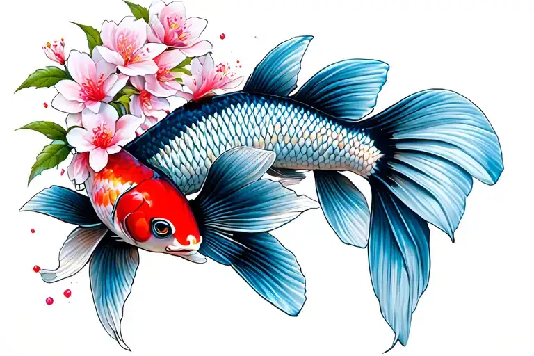 Cherry Blossom And Koi Fish Tramp Stamp