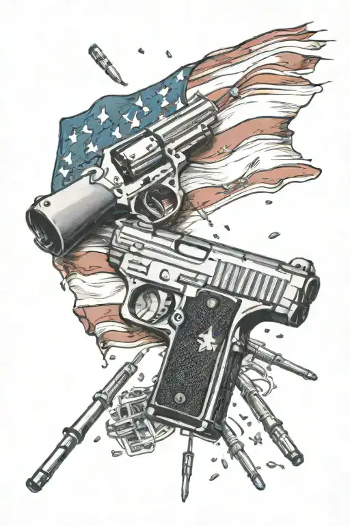 American Flag With Gun Morphed With Bullet Casings Below Gun