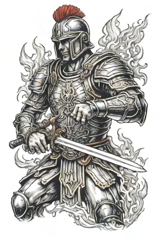 Roman Soldier Holding A Sword Surrounded By Flames
