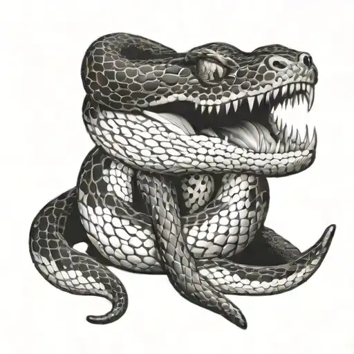 Black And White Snake In Volume With Large Scales And An Open Mouth