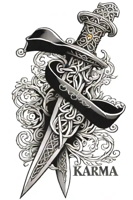 Celtic Dagger With The Word Karma Inside The Blade