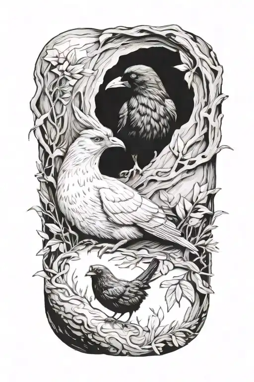 A Bunny Hiding And A Crow Perched