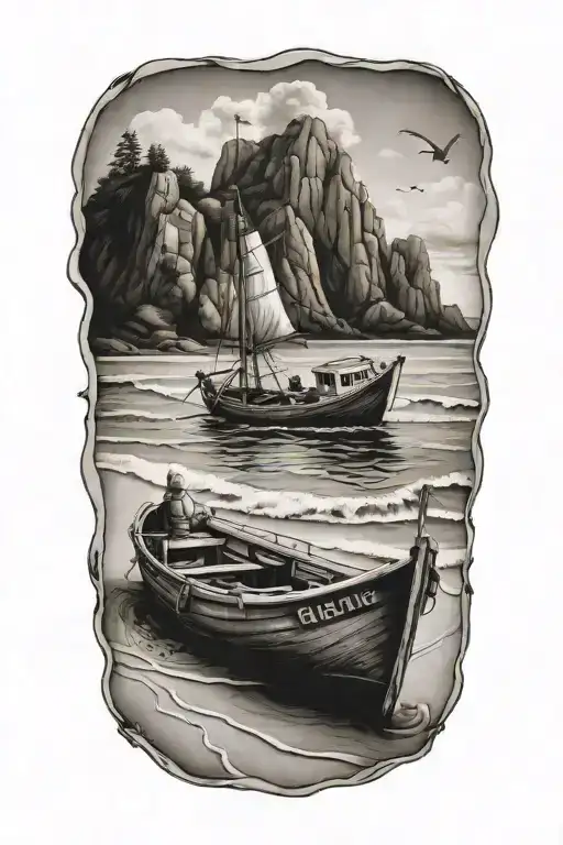 Beach Scene Featuring A Small Modern Fishing Boat