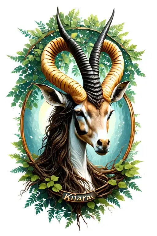 Capricorn Sign Surrounded With Tree Of Life And Name Kiara