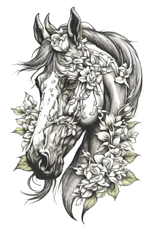 Horse Head Profile Holding Flowers Symbolizing Your Love
