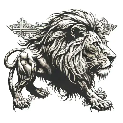 Religous Lion And Cross